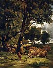 Charles Emile Jacque Wall Art - The shepherdess and her flock